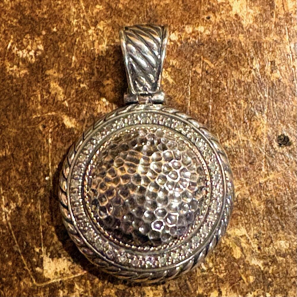 18K Gold, Sterling Silver and Diamond Pendant by NK Hammered w/ Roping